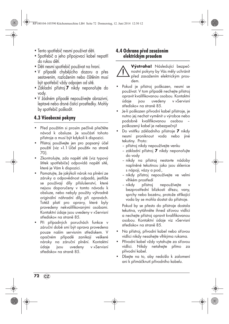 3 všeobecné pokyny, 4 ochrana před zasažením elektrickým proudem | Silvercrest SKMP 1200 A2 User Manual | Page 74 / 122