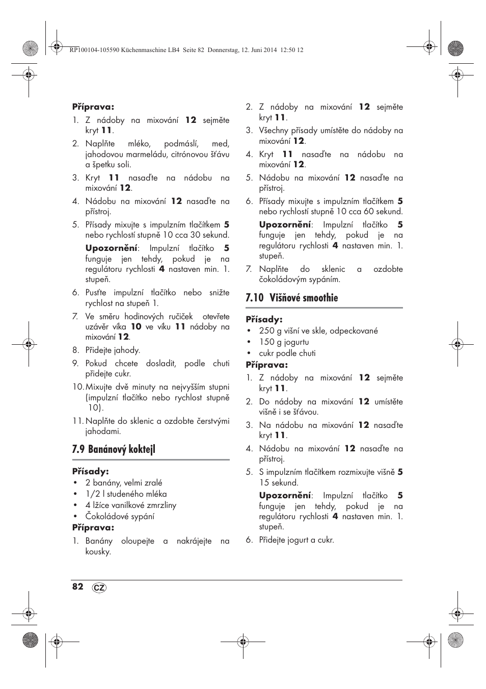 9 banánový koktejl, 10 višňové smoothie | Silvercrest SKMP 1200 A2 User Manual | Page 84 / 122