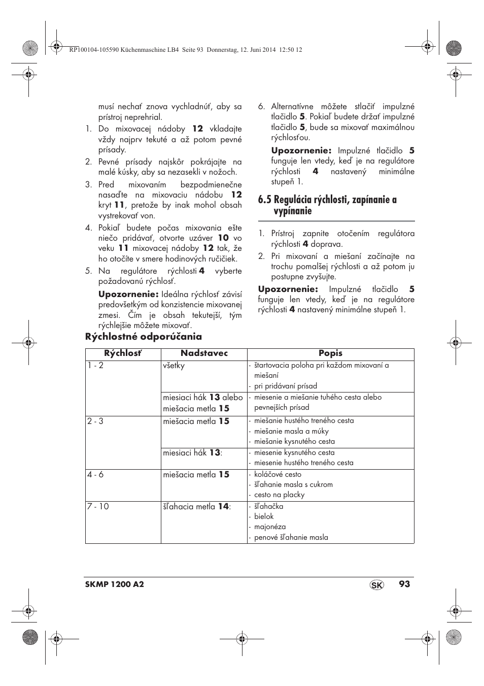 5 regulácia rýchlosti, zapínanie a vypínanie | Silvercrest SKMP 1200 A2 User Manual | Page 95 / 122