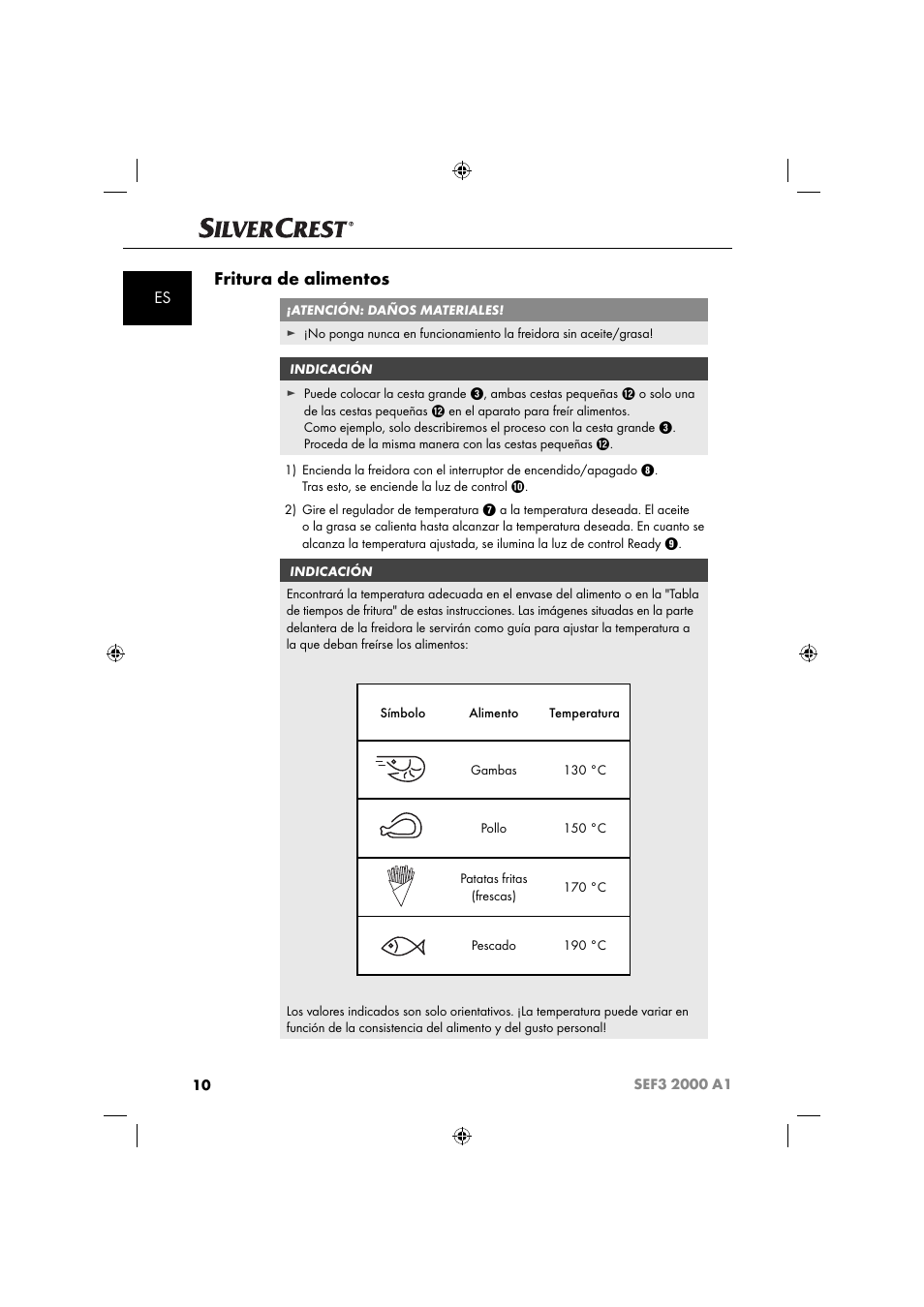 Fritura de alimentos | Silvercrest SEF3 2000 A1 User Manual | Page 13 / 104