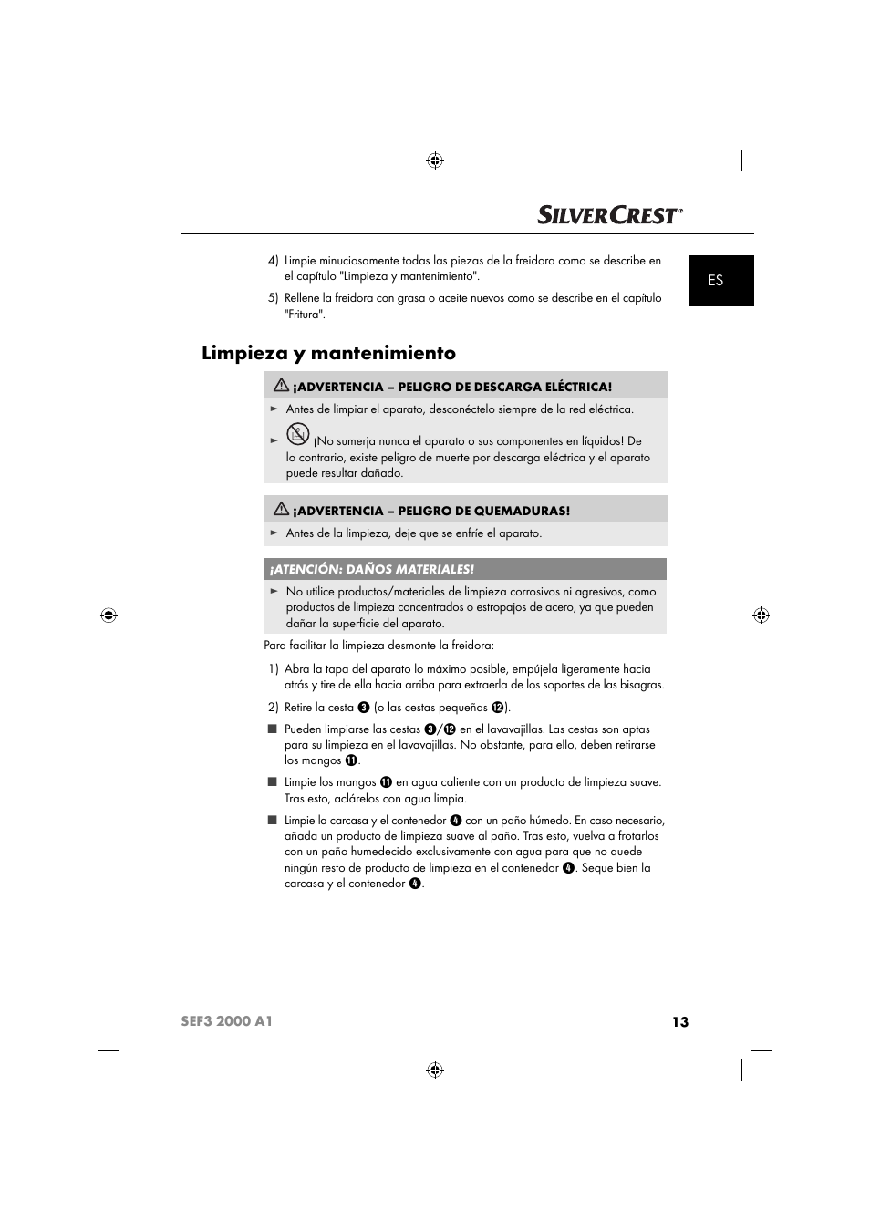 Limpieza y mantenimiento | Silvercrest SEF3 2000 A1 User Manual | Page 16 / 104