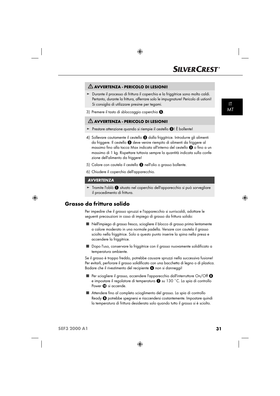 Grasso da frittura solido, It mt | Silvercrest SEF3 2000 A1 User Manual | Page 34 / 104