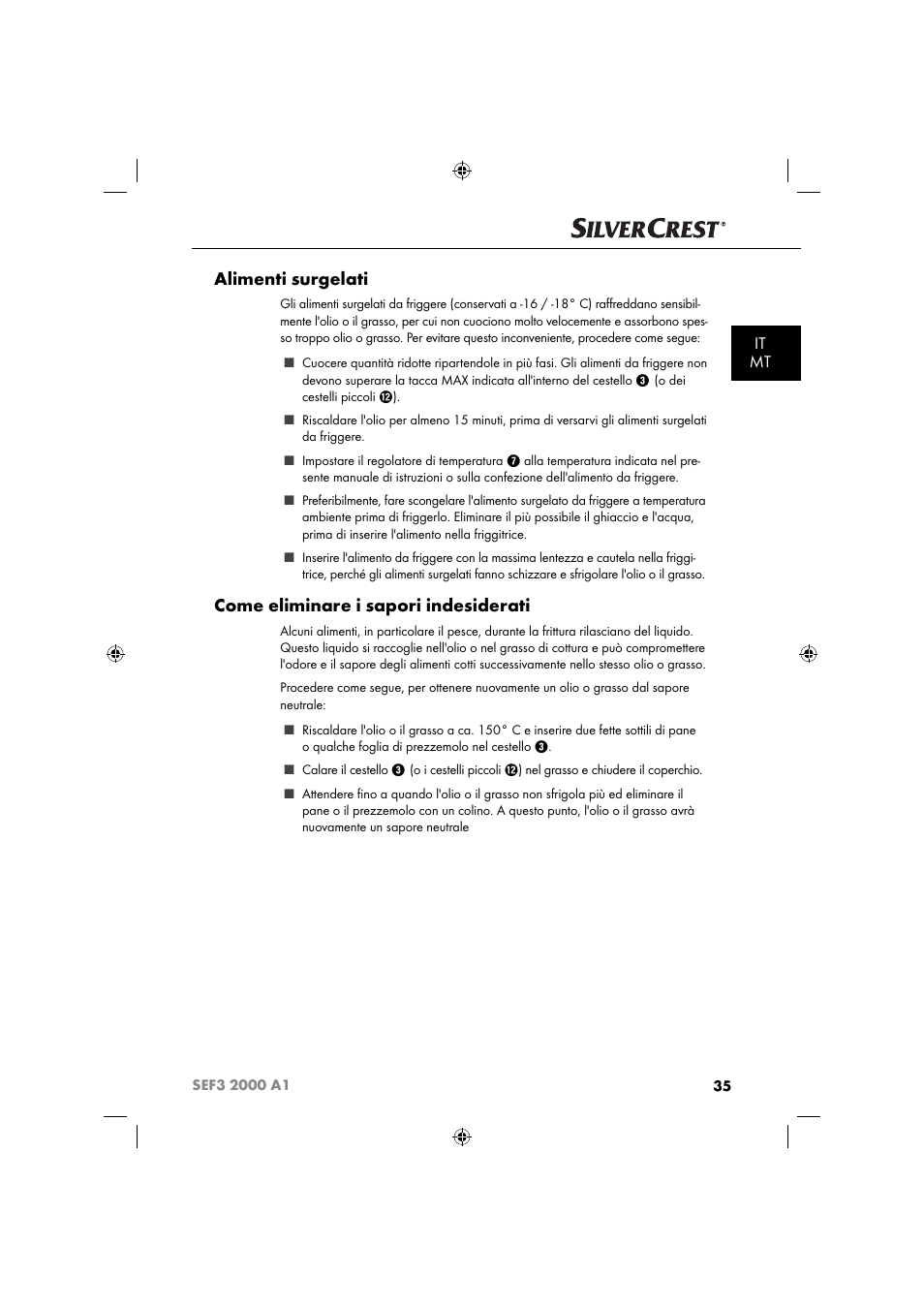 Alimenti surgelati, Come eliminare i sapori indesiderati, It mt | Silvercrest SEF3 2000 A1 User Manual | Page 38 / 104