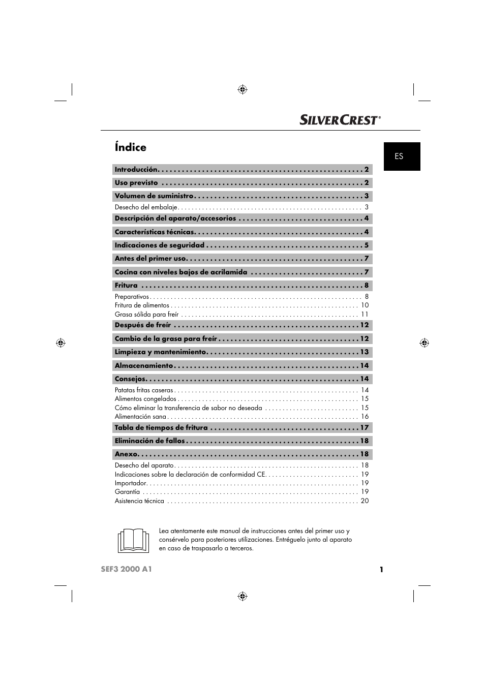 Índice | Silvercrest SEF3 2000 A1 User Manual | Page 4 / 104