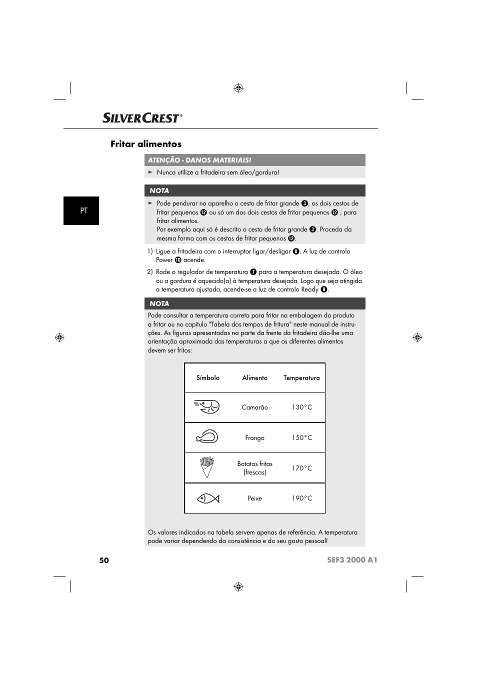 Fritar alimentos | Silvercrest SEF3 2000 A1 User Manual | Page 53 / 104