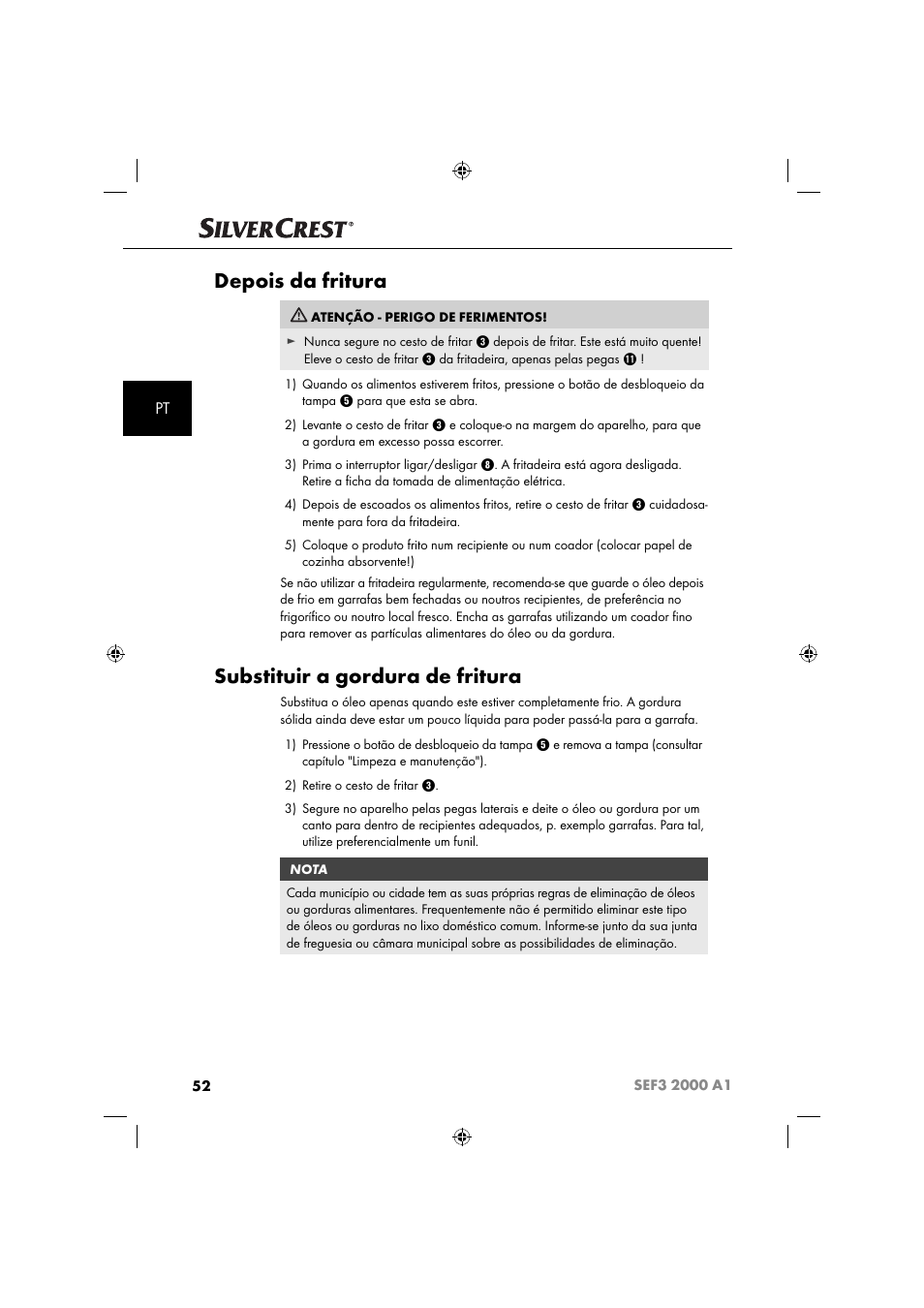 Depois da fritura, Substituir a gordura de fritura | Silvercrest SEF3 2000 A1 User Manual | Page 55 / 104