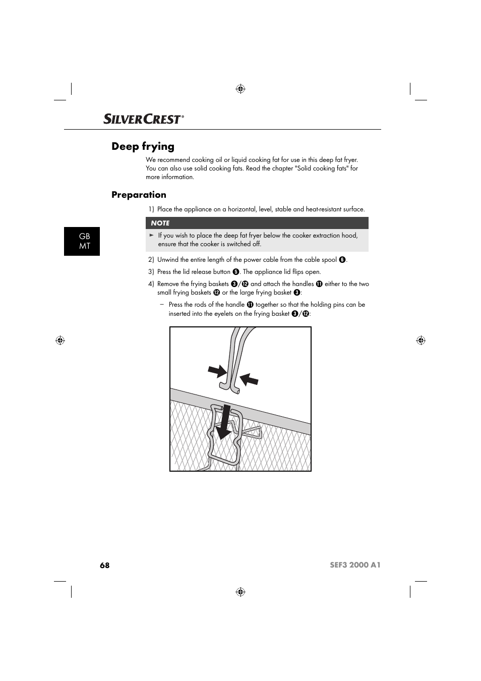 Deep frying, Preparation, Gb mt | Silvercrest SEF3 2000 A1 User Manual | Page 71 / 104