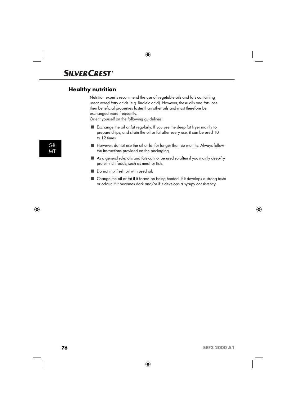 Healthy nutrition, Gb mt | Silvercrest SEF3 2000 A1 User Manual | Page 79 / 104