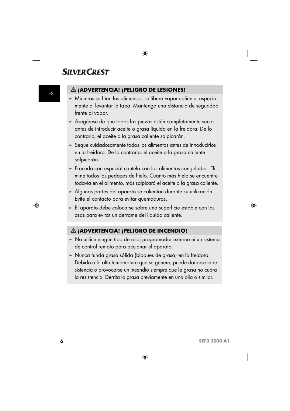 Advertencia! ¡peligro de lesiones | Silvercrest SEF3 2000 A1 User Manual | Page 9 / 104