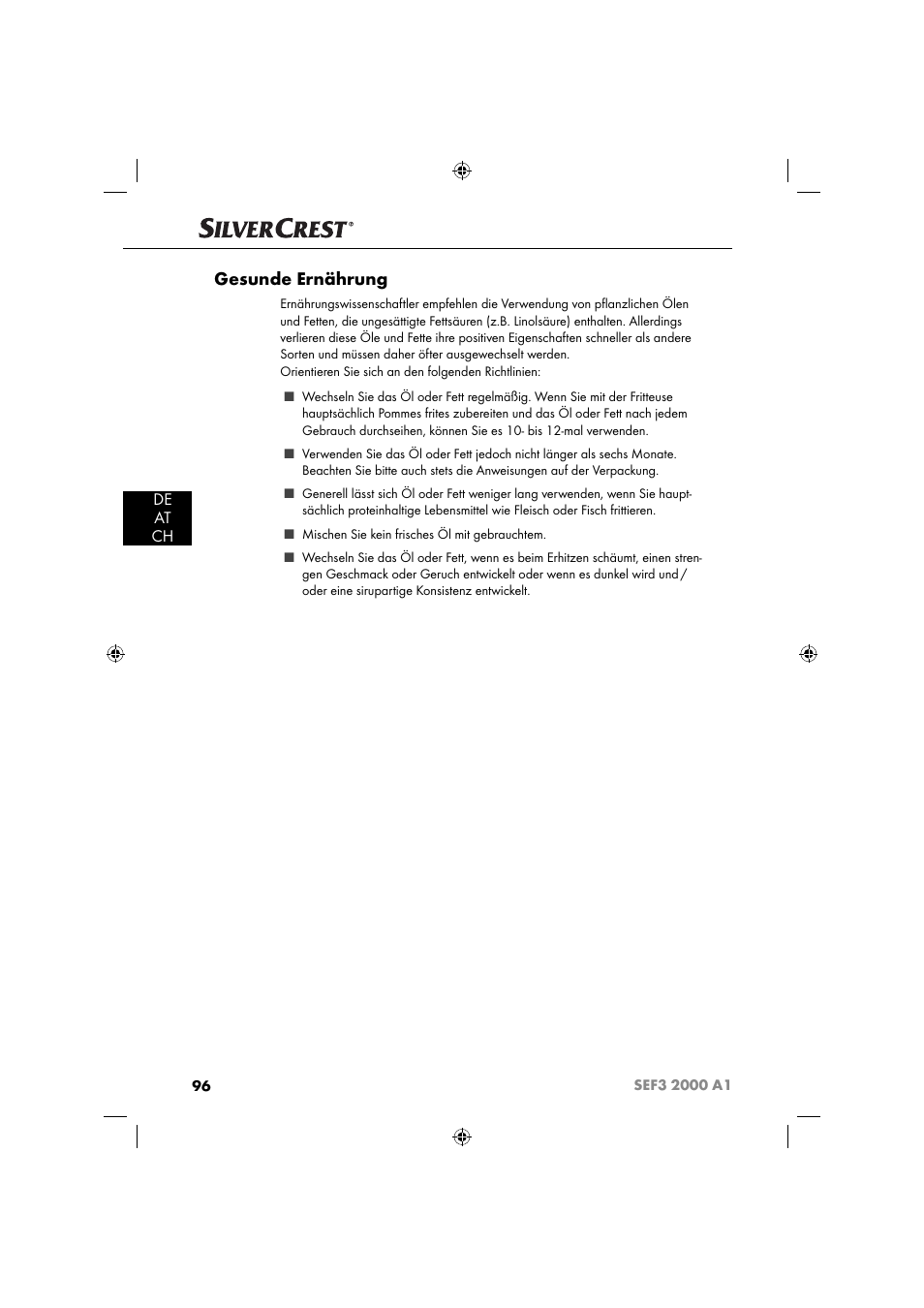 Gesunde ernährung, De at ch | Silvercrest SEF3 2000 A1 User Manual | Page 99 / 104