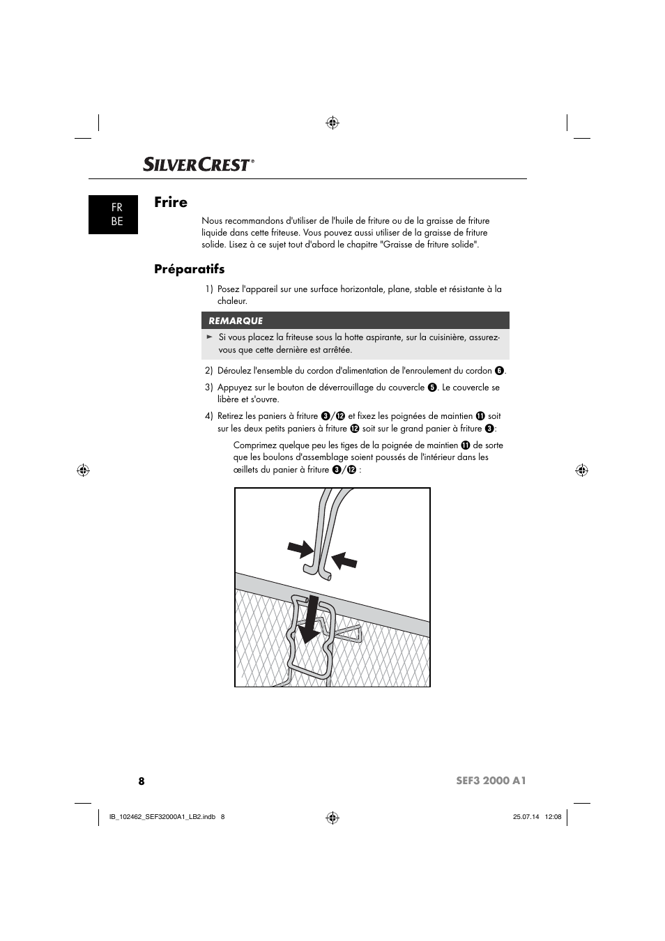 Frire, Préparatifs, Fr be | Silvercrest SEF3 2000 A1 User Manual | Page 11 / 63
