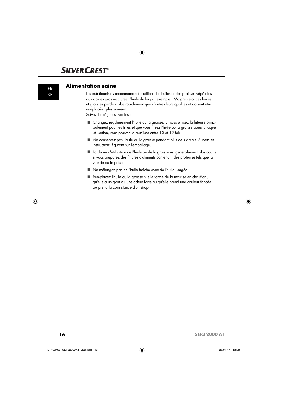 Alimentation saine, Fr be | Silvercrest SEF3 2000 A1 User Manual | Page 19 / 63
