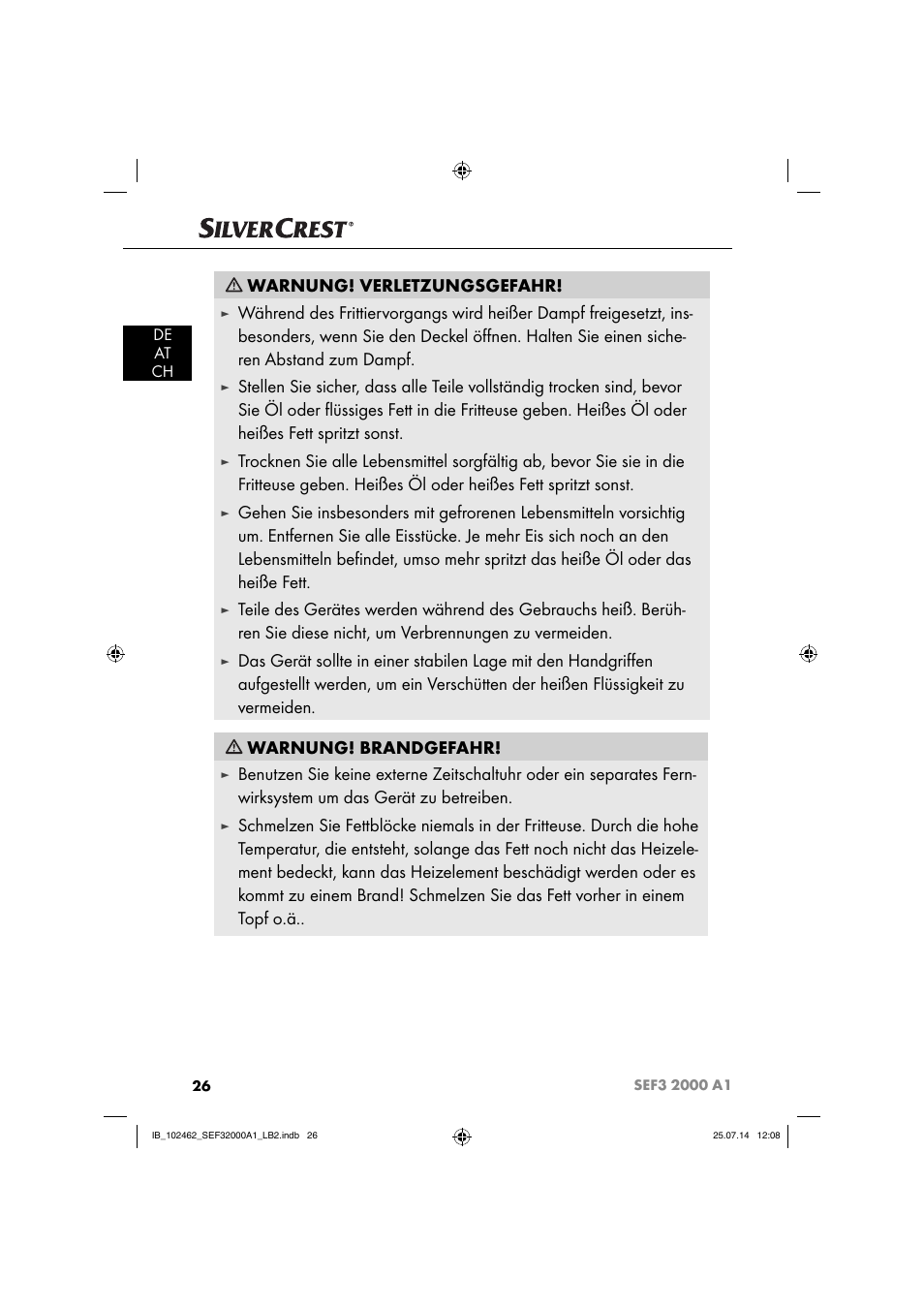 Warnung! verletzungsgefahr | Silvercrest SEF3 2000 A1 User Manual | Page 29 / 63