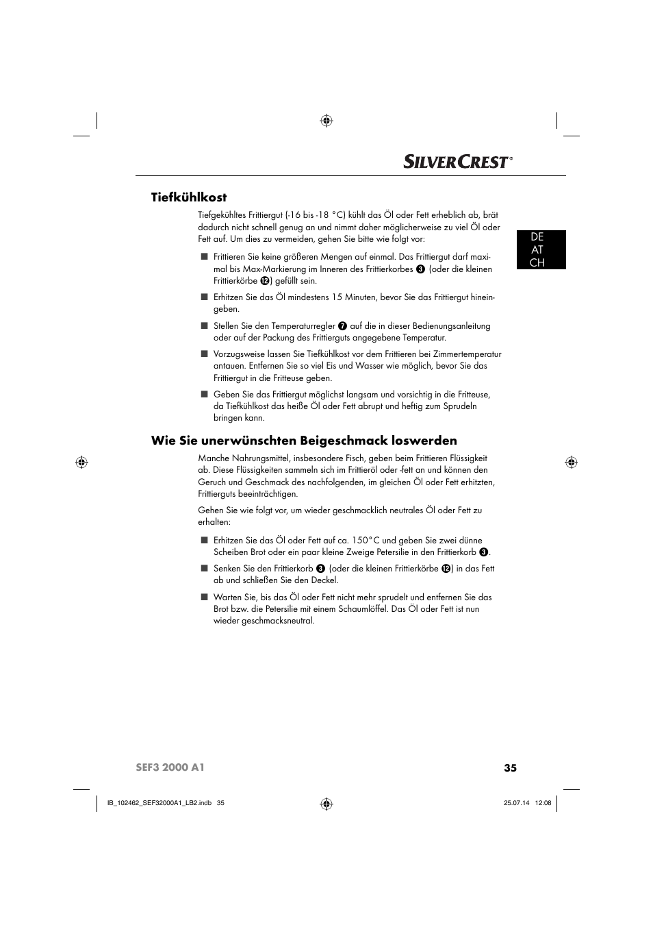 Tiefkühlkost, Wie sie unerwünschten beigeschmack loswerden, De at ch | Silvercrest SEF3 2000 A1 User Manual | Page 38 / 63