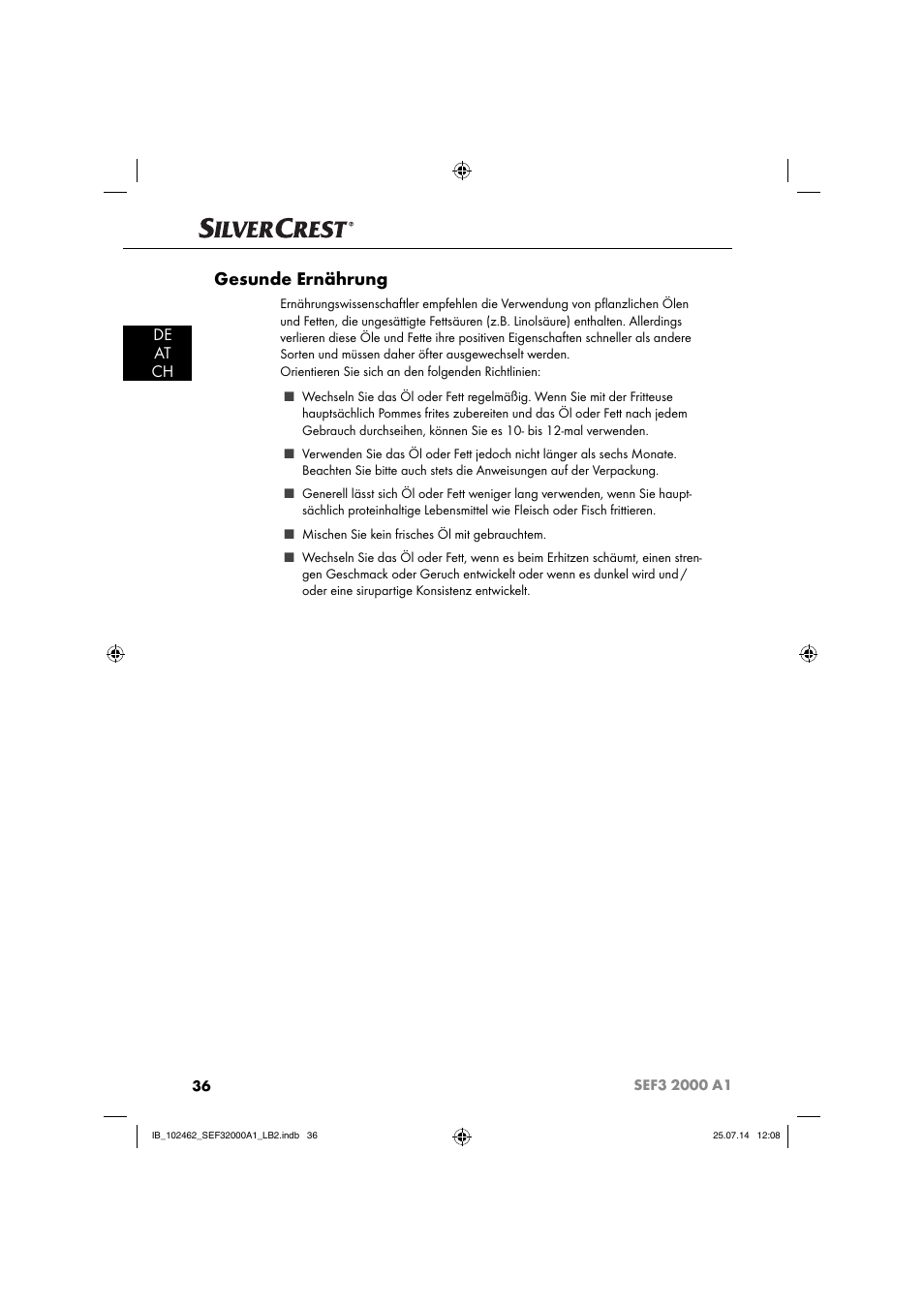 Gesunde ernährung, De at ch | Silvercrest SEF3 2000 A1 User Manual | Page 39 / 63