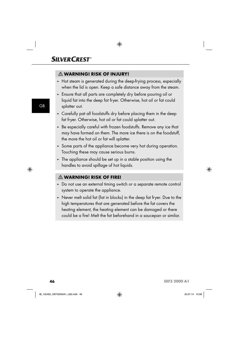 Warning! risk of injury | Silvercrest SEF3 2000 A1 User Manual | Page 49 / 63