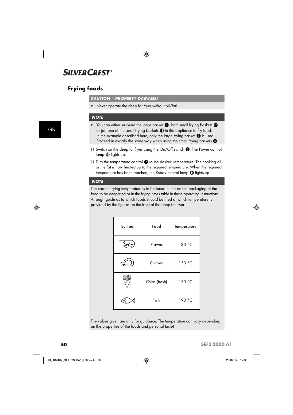 Frying foods | Silvercrest SEF3 2000 A1 User Manual | Page 53 / 63