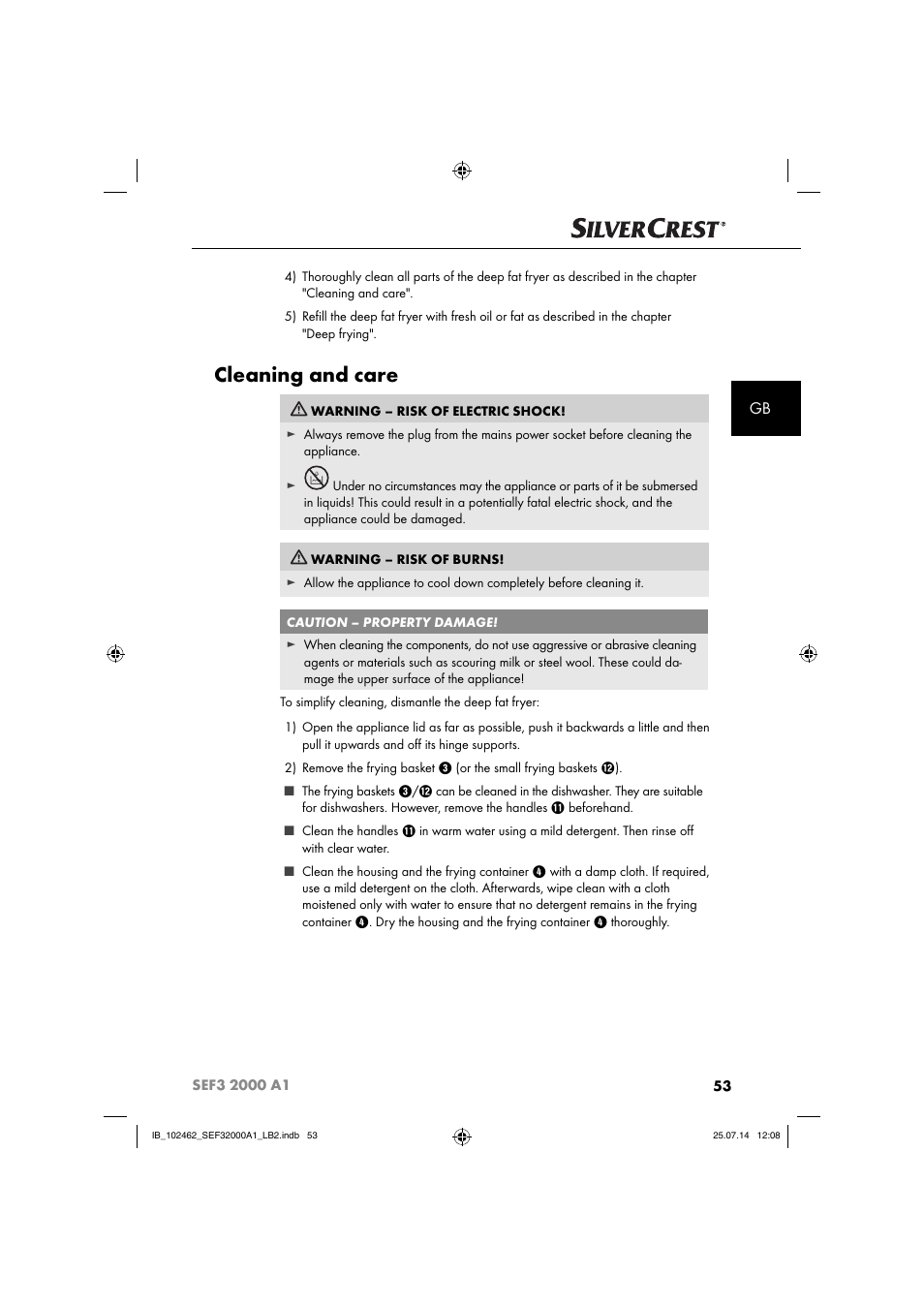 Cleaning and care | Silvercrest SEF3 2000 A1 User Manual | Page 56 / 63