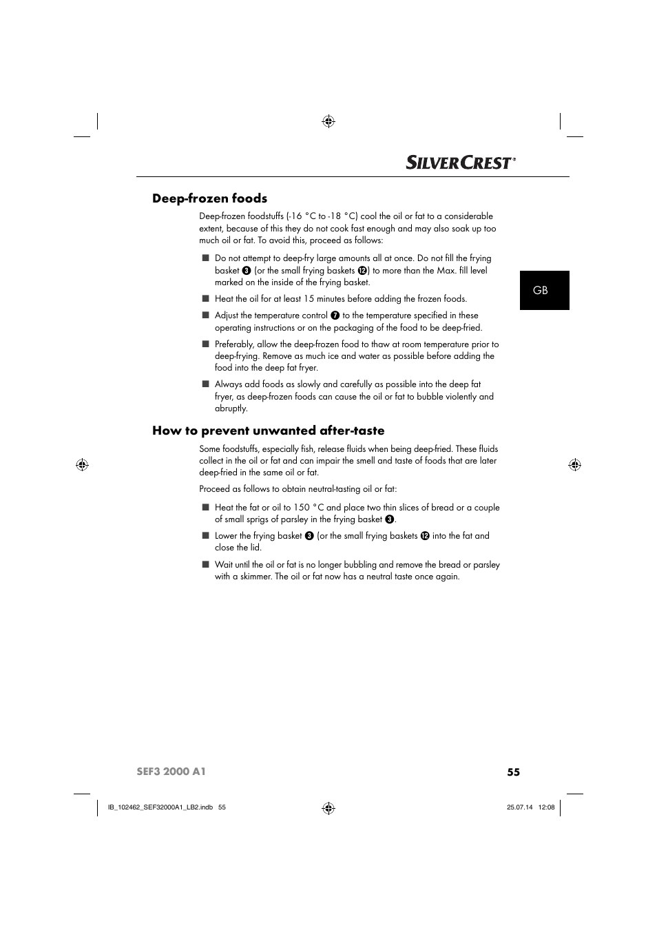 Deep-frozen foods, How to prevent unwanted after-taste | Silvercrest SEF3 2000 A1 User Manual | Page 58 / 63