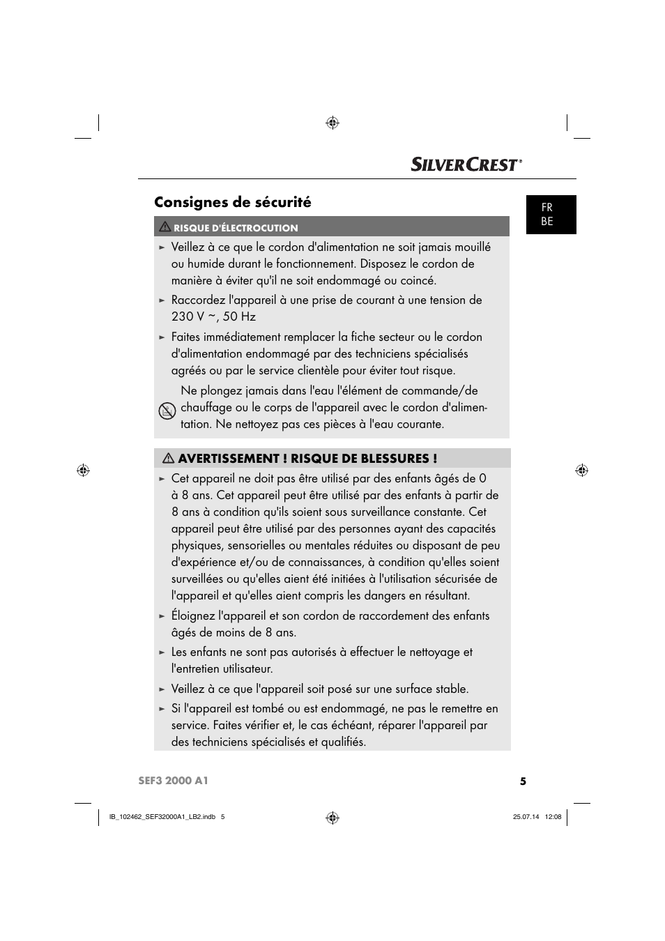 Consignes de sécurité | Silvercrest SEF3 2000 A1 User Manual | Page 8 / 63