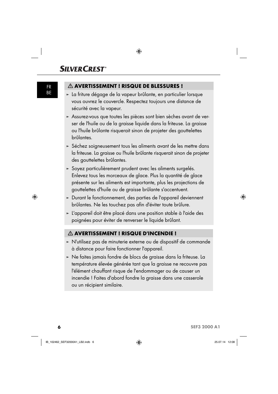 Avertissement ! risque de blessures | Silvercrest SEF3 2000 A1 User Manual | Page 9 / 63