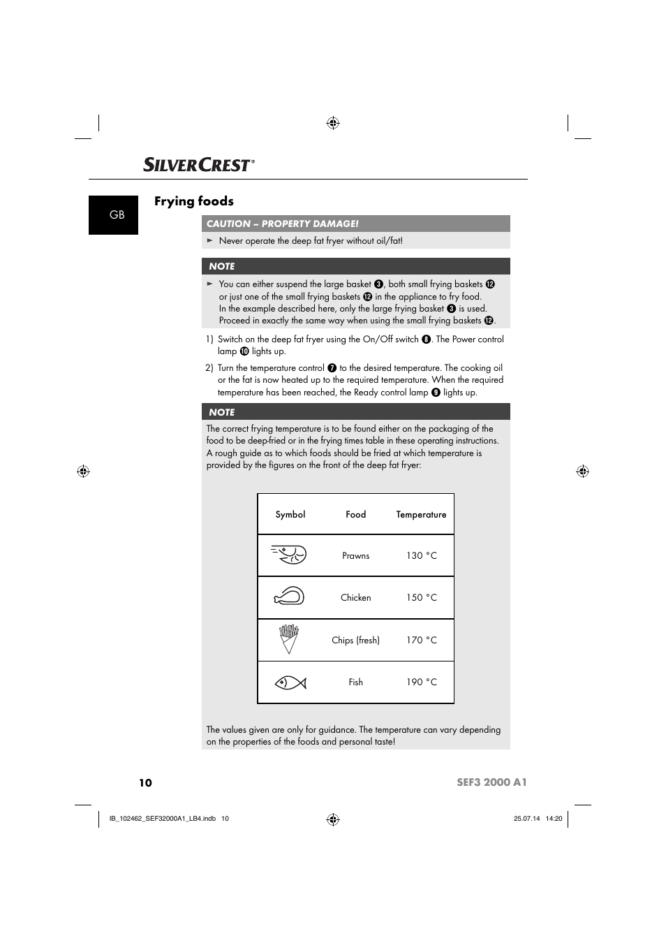 Frying foods | Silvercrest SEF3 2000 A1 User Manual | Page 13 / 84
