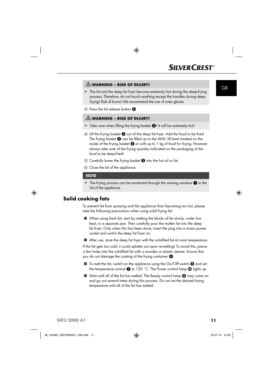 Solid cooking fats | Silvercrest SEF3 2000 A1 User Manual | Page 14 / 84