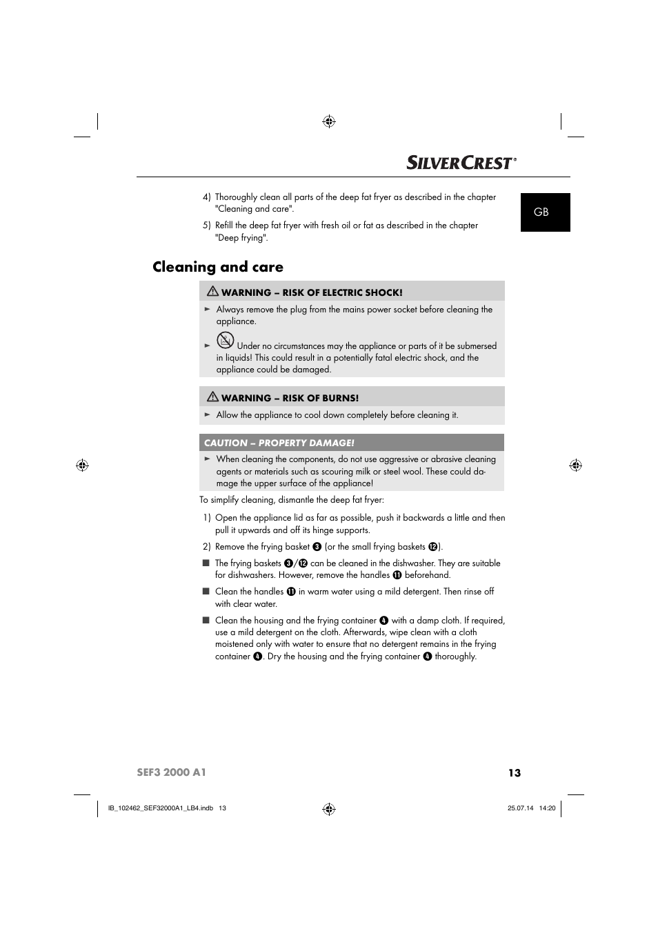 Cleaning and care | Silvercrest SEF3 2000 A1 User Manual | Page 16 / 84