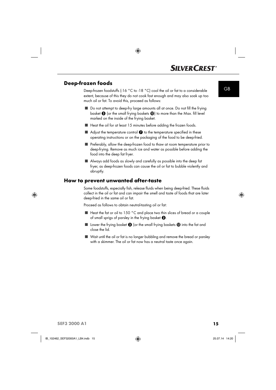 Deep-frozen foods, How to prevent unwanted after-taste | Silvercrest SEF3 2000 A1 User Manual | Page 18 / 84