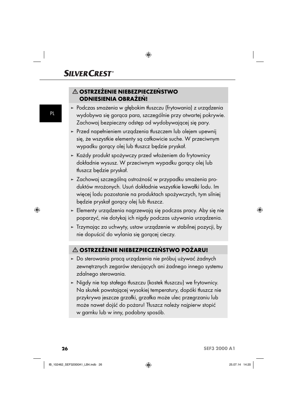 Ostrzeżenie niebezpieczeństwo odniesienia obrażeń | Silvercrest SEF3 2000 A1 User Manual | Page 29 / 84