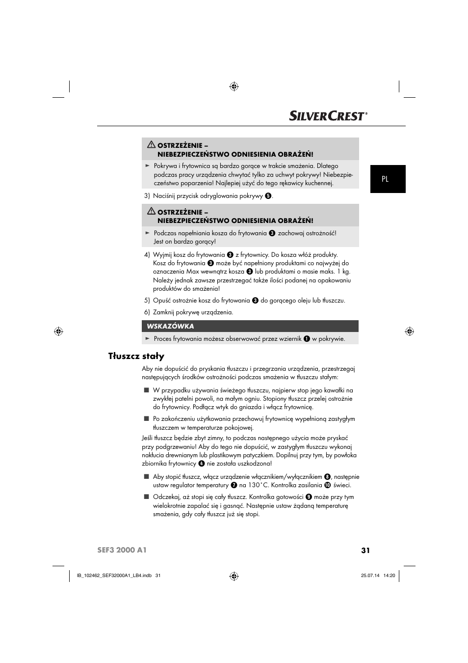 Tłuszcz stały | Silvercrest SEF3 2000 A1 User Manual | Page 34 / 84