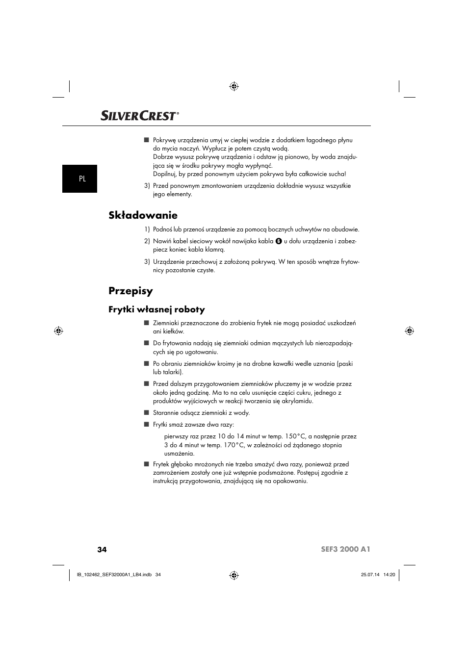 Składowanie, Przepisy, Frytki własnej roboty | Silvercrest SEF3 2000 A1 User Manual | Page 37 / 84