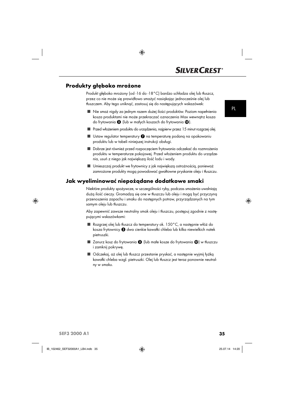 Produkty głęboko mrożone, Jak wyeliminować niepożądane dodatkowe smaki | Silvercrest SEF3 2000 A1 User Manual | Page 38 / 84