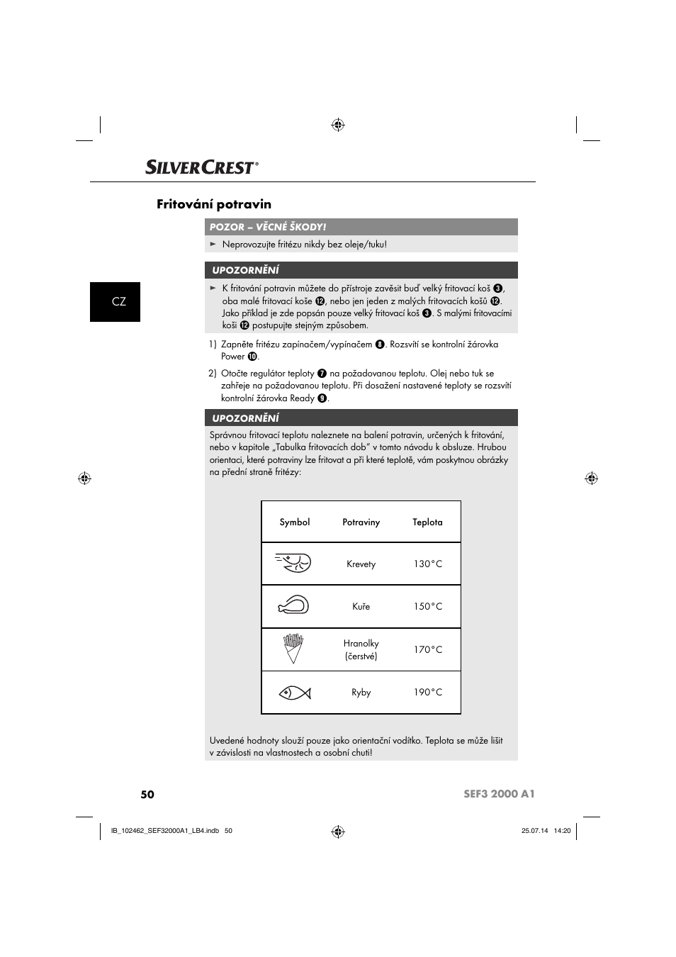 Fritování potravin | Silvercrest SEF3 2000 A1 User Manual | Page 53 / 84