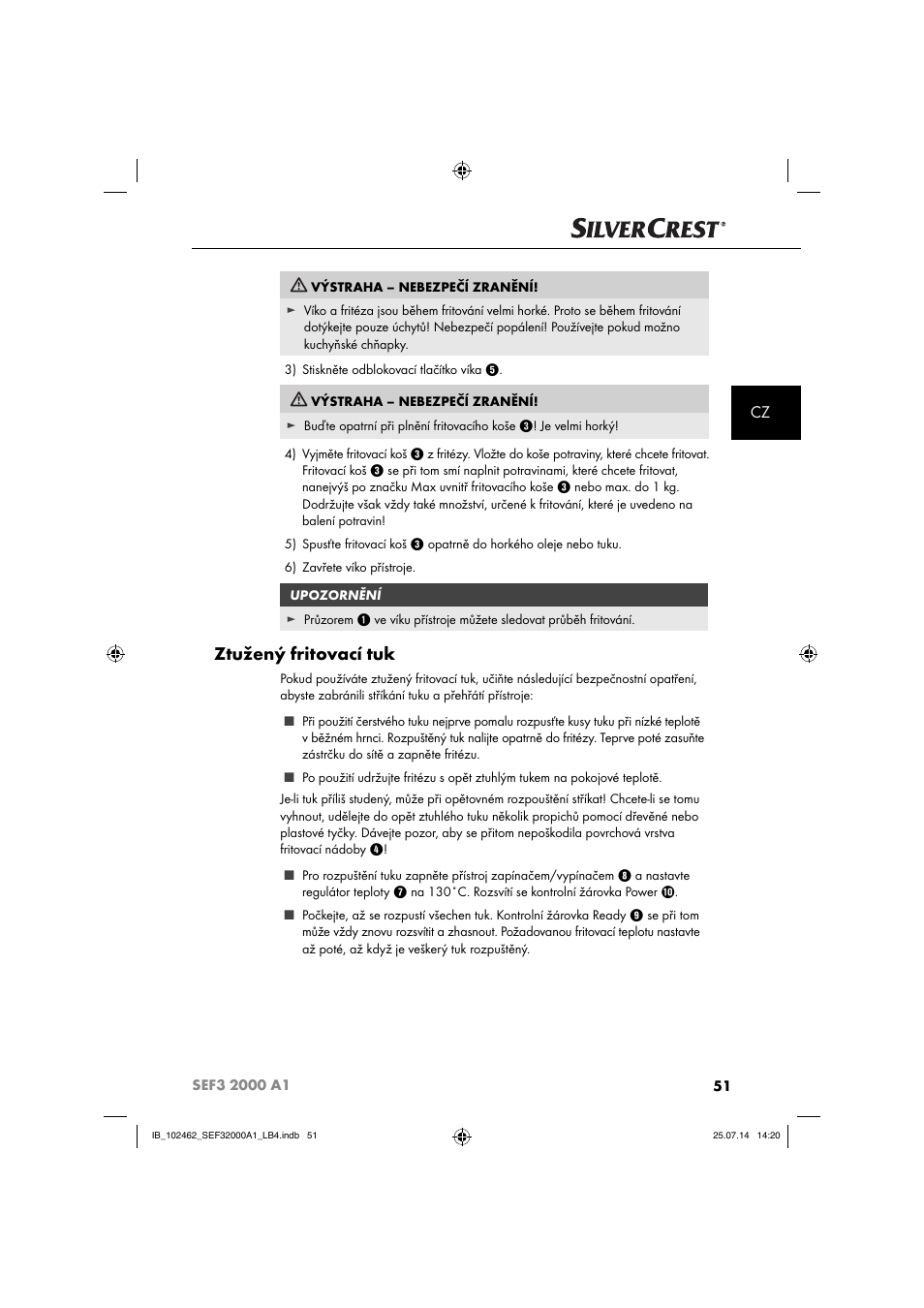 Ztužený fritovací tuk | Silvercrest SEF3 2000 A1 User Manual | Page 54 / 84