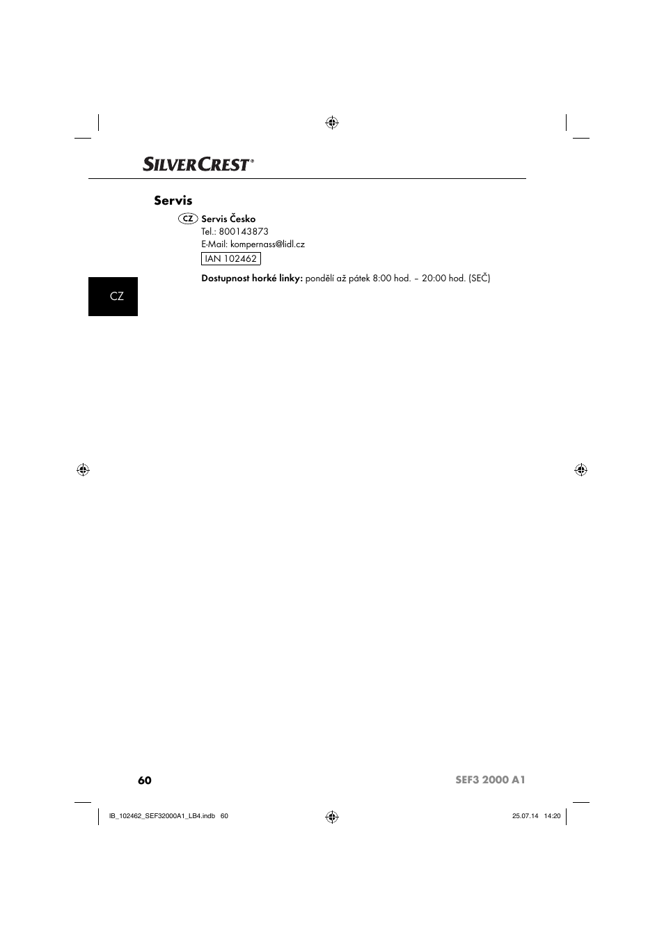 Servis | Silvercrest SEF3 2000 A1 User Manual | Page 63 / 84
