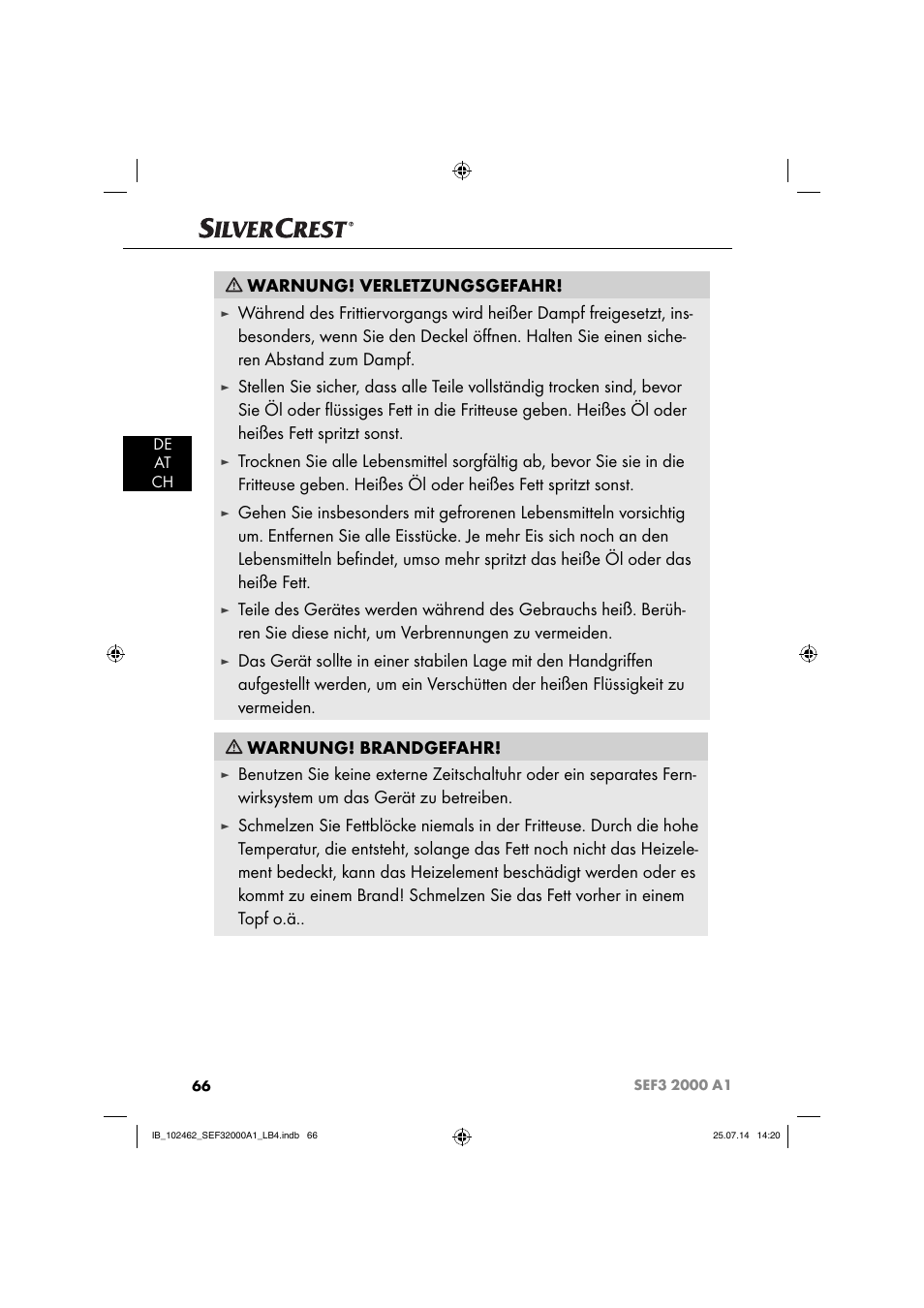 Warnung! verletzungsgefahr | Silvercrest SEF3 2000 A1 User Manual | Page 69 / 84