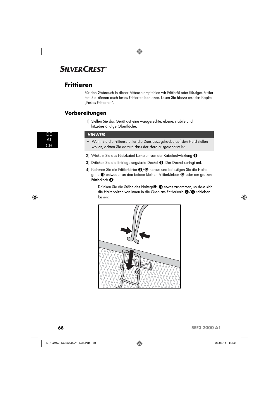 Frittieren, Vorbereitungen, De at ch | Silvercrest SEF3 2000 A1 User Manual | Page 71 / 84