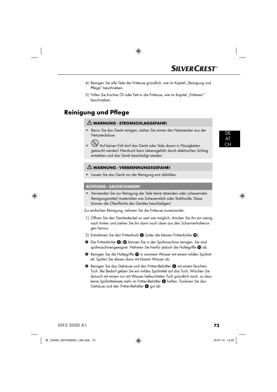 Reinigung und pﬂ ege, De at ch | Silvercrest SEF3 2000 A1 User Manual | Page 76 / 84