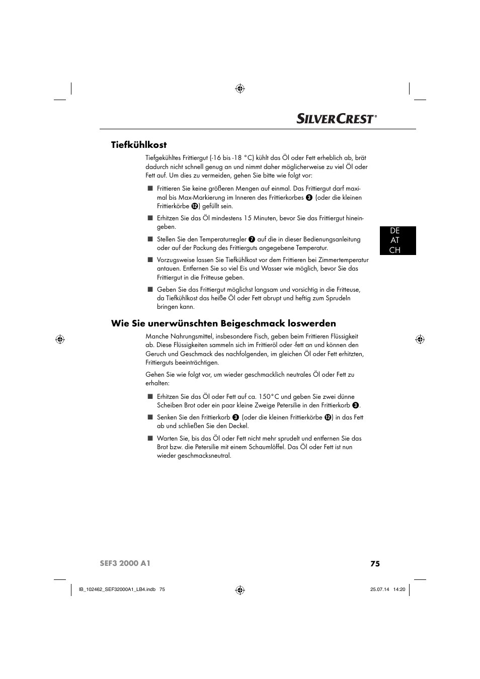 Tiefkühlkost, Wie sie unerwünschten beigeschmack loswerden, De at ch | Silvercrest SEF3 2000 A1 User Manual | Page 78 / 84