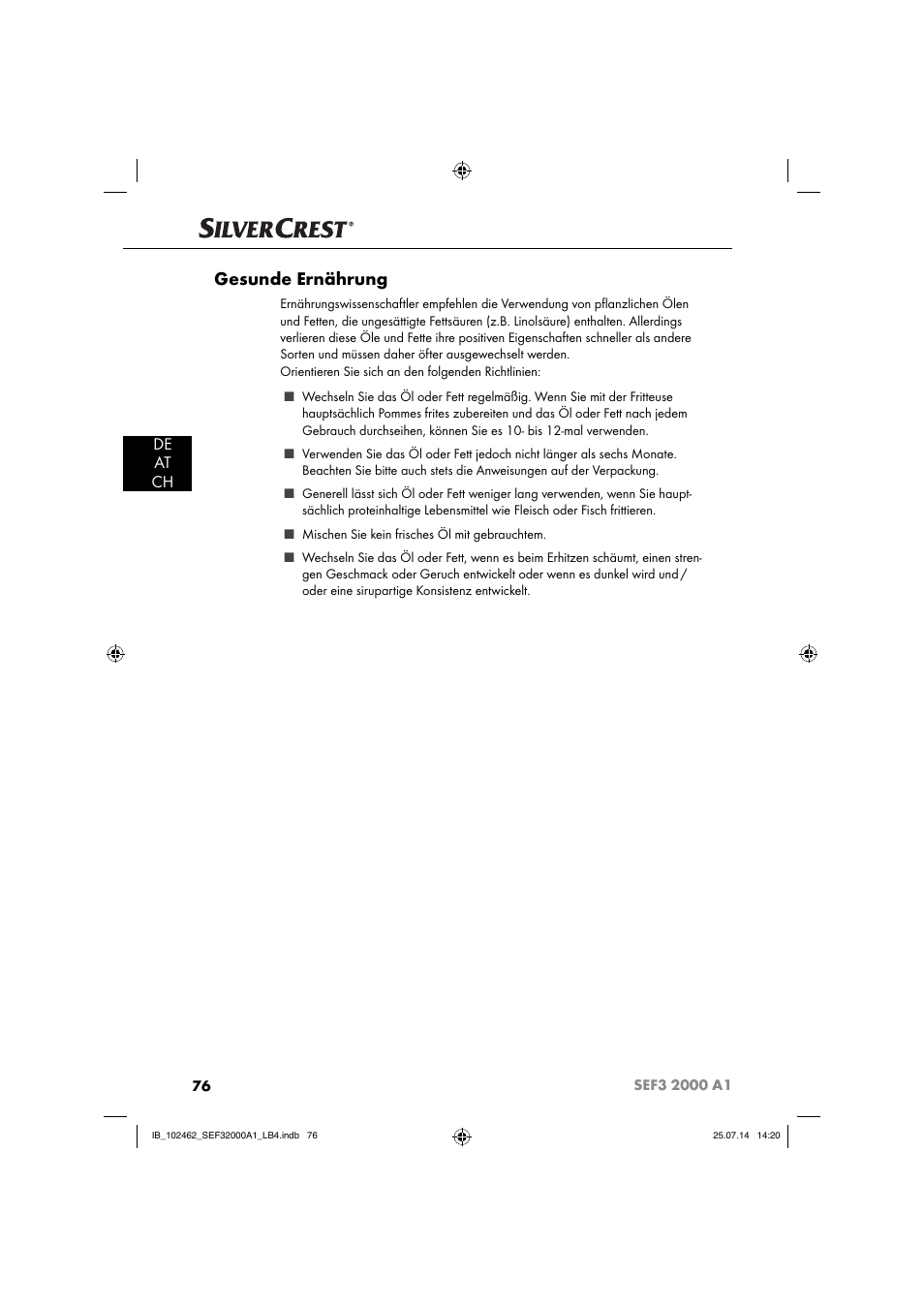 Gesunde ernährung, De at ch | Silvercrest SEF3 2000 A1 User Manual | Page 79 / 84