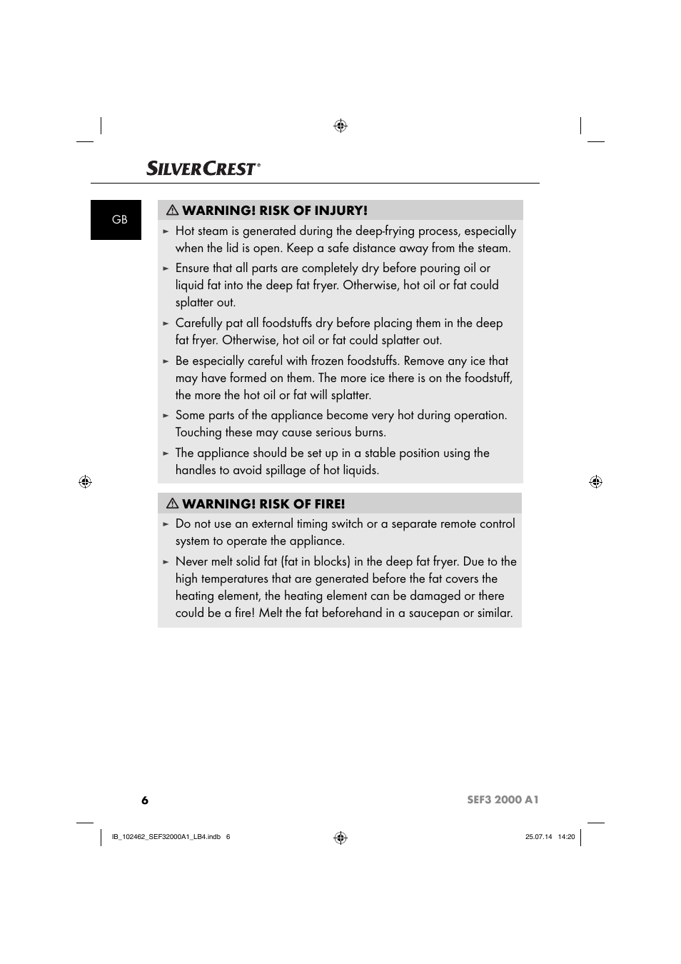 Warning! risk of injury | Silvercrest SEF3 2000 A1 User Manual | Page 9 / 84