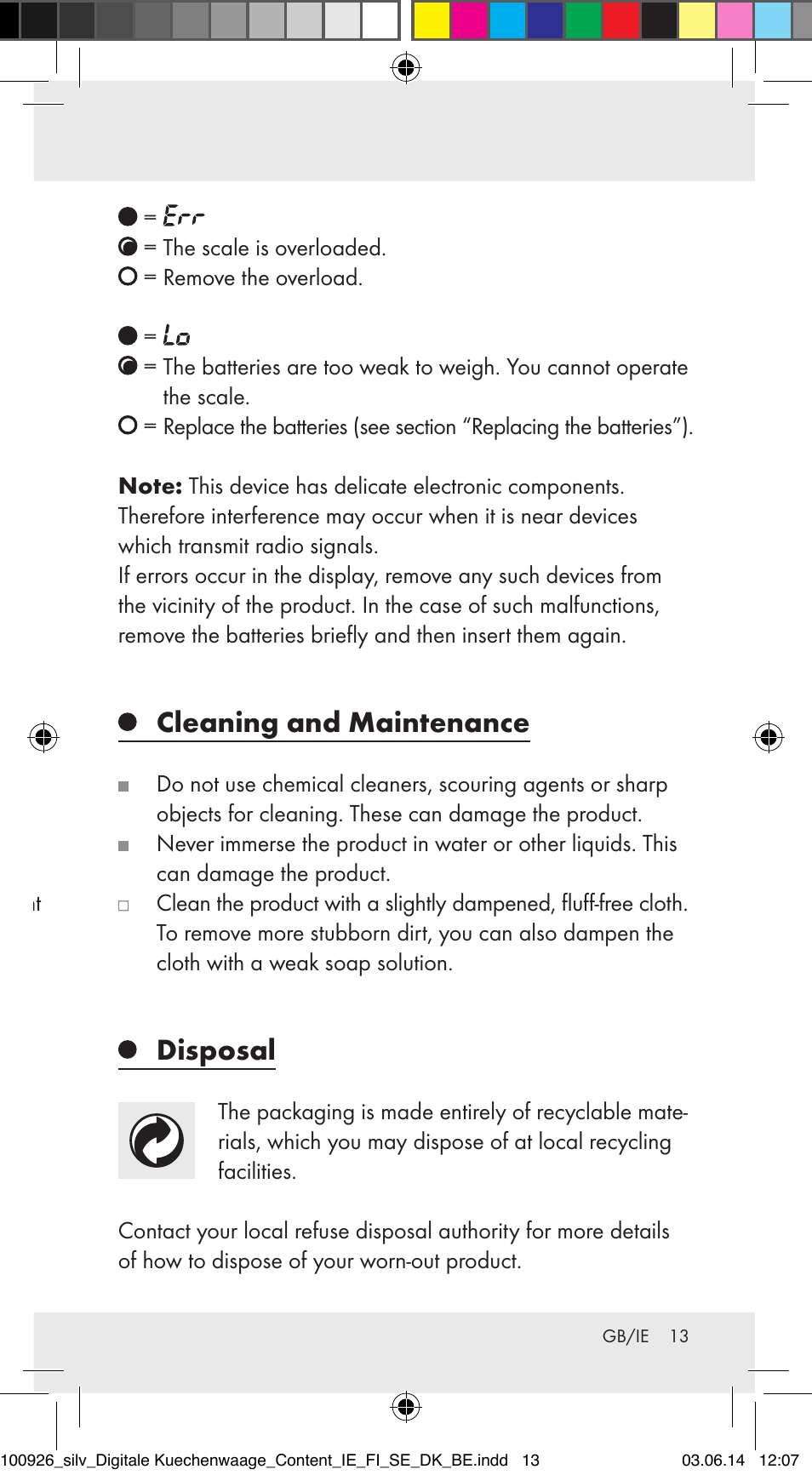 Cleaning and maintenance, Disposal, Incremental weighing (fig. a) | Troubleshooting | Silvercrest 100926-14-01/100926-14-03/Z31622B User Manual | Page 13 / 84