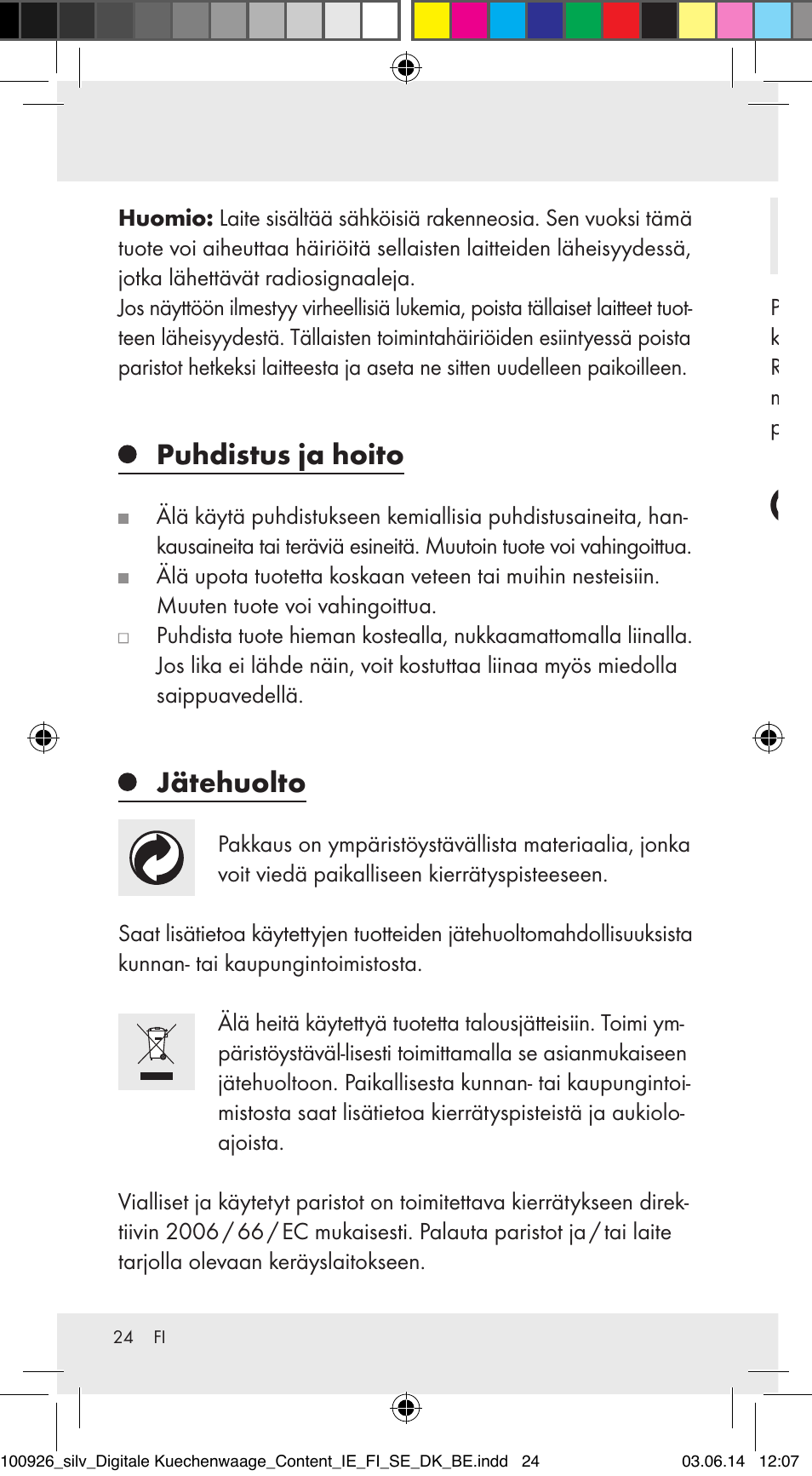 Puhdistus ja hoito, Jätehuolto | Silvercrest 100926-14-01/100926-14-03/Z31622B User Manual | Page 24 / 84