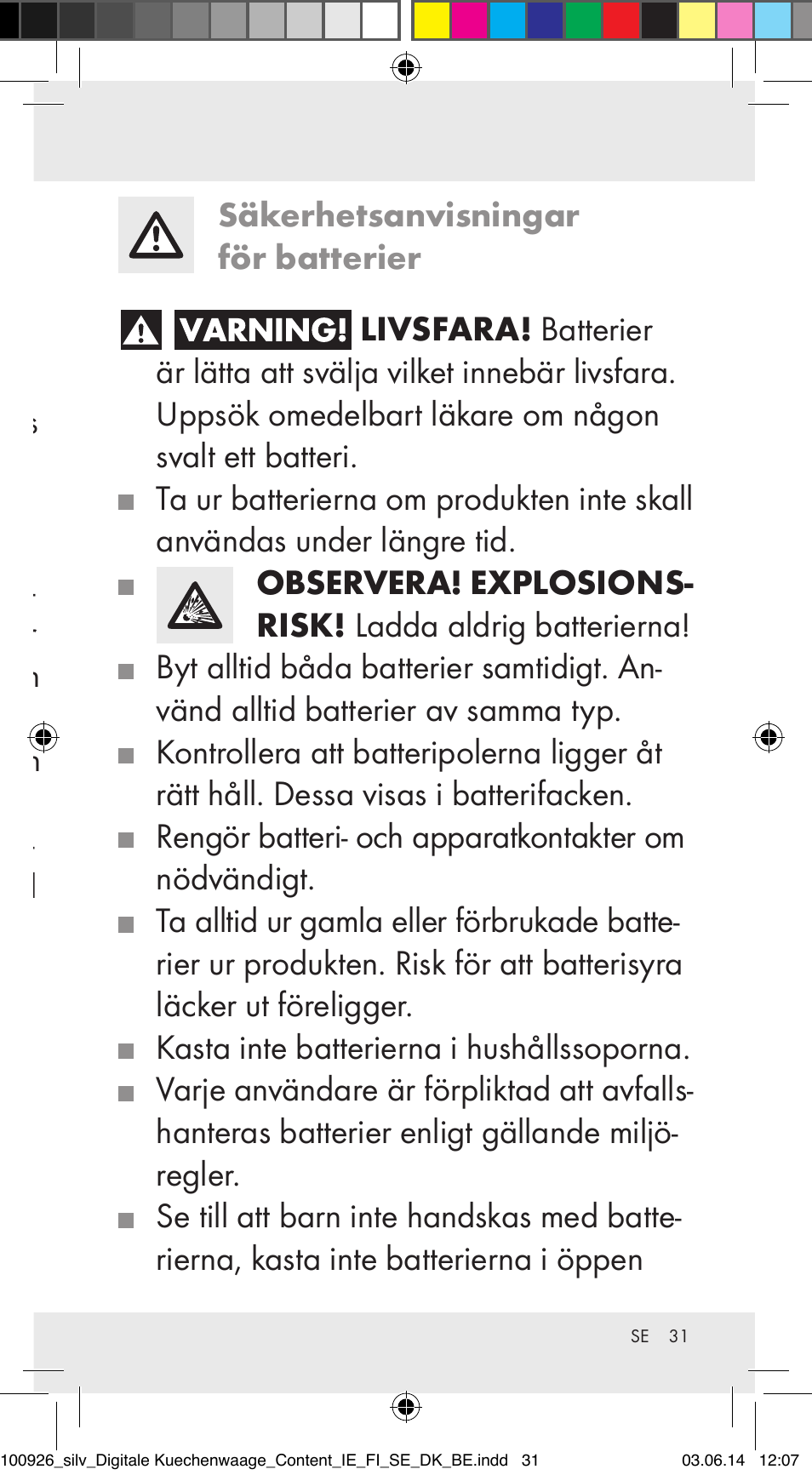 Silvercrest 100926-14-01/100926-14-03/Z31622B User Manual | Page 31 / 84