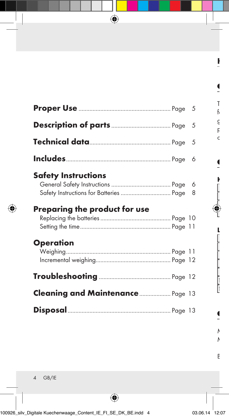 Proper use, Description of parts, Technical data | Includes, Safety instructions, Preparing the product for use, Operation, Troubleshooting, Cleaning and maintenance, Disposal | Silvercrest 100926-14-01/100926-14-03/Z31622B User Manual | Page 4 / 84