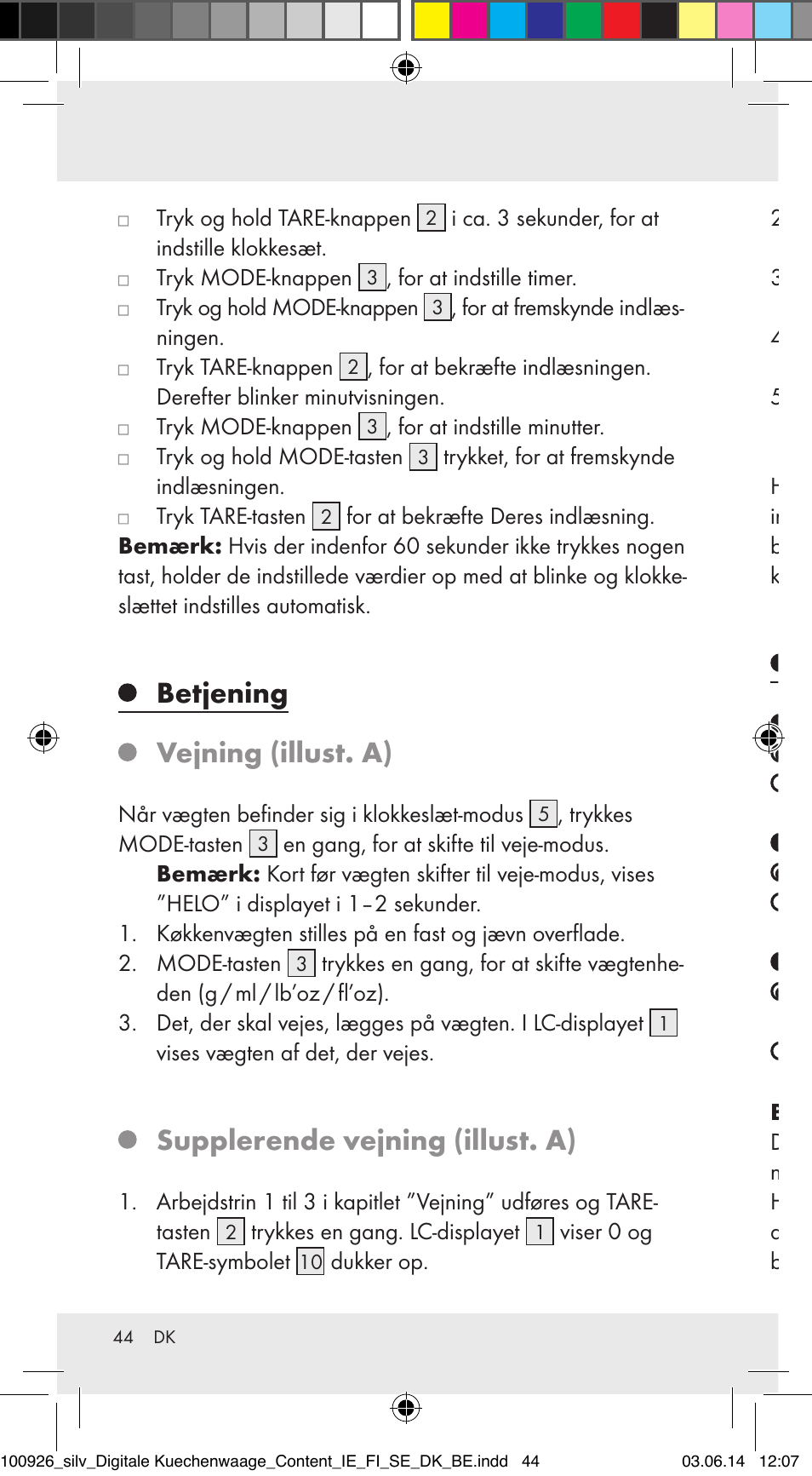 Betjening, Vejning (illust. a), Supplerende vejning (illust. a) | Fejl afhjælpes | Silvercrest 100926-14-01/100926-14-03/Z31622B User Manual | Page 44 / 84