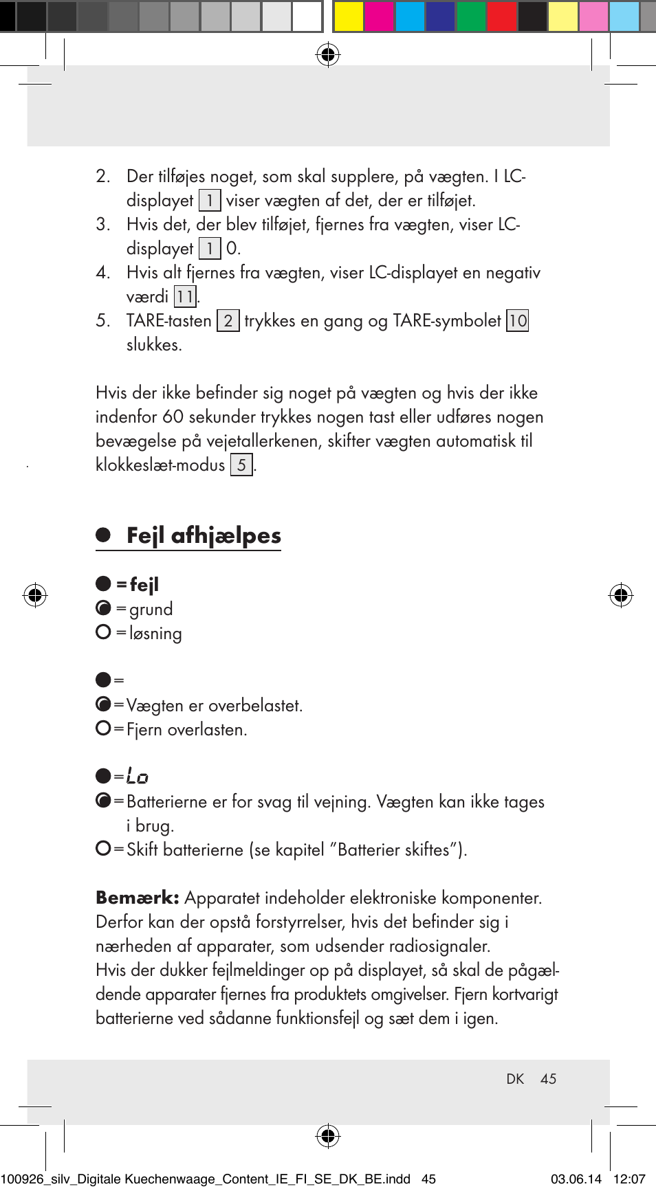 Betjening, Vejning (illust. a), Supplerende vejning (illust. a) | Fejl afhjælpes | Silvercrest 100926-14-01/100926-14-03/Z31622B User Manual | Page 45 / 84