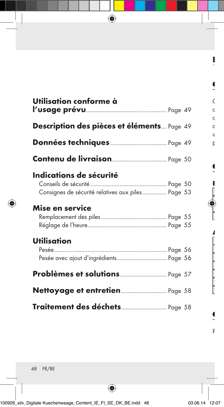 Utilisation conforme à l’usage prévu, Description des pièces et éléments, Données techniques | Contenu de livraison, Indications de sécurité, Mise en service, Utilisation, Problèmes et solutions, Nettoyage et entretien, Traitement des déchets | Silvercrest 100926-14-01/100926-14-03/Z31622B User Manual | Page 48 / 84