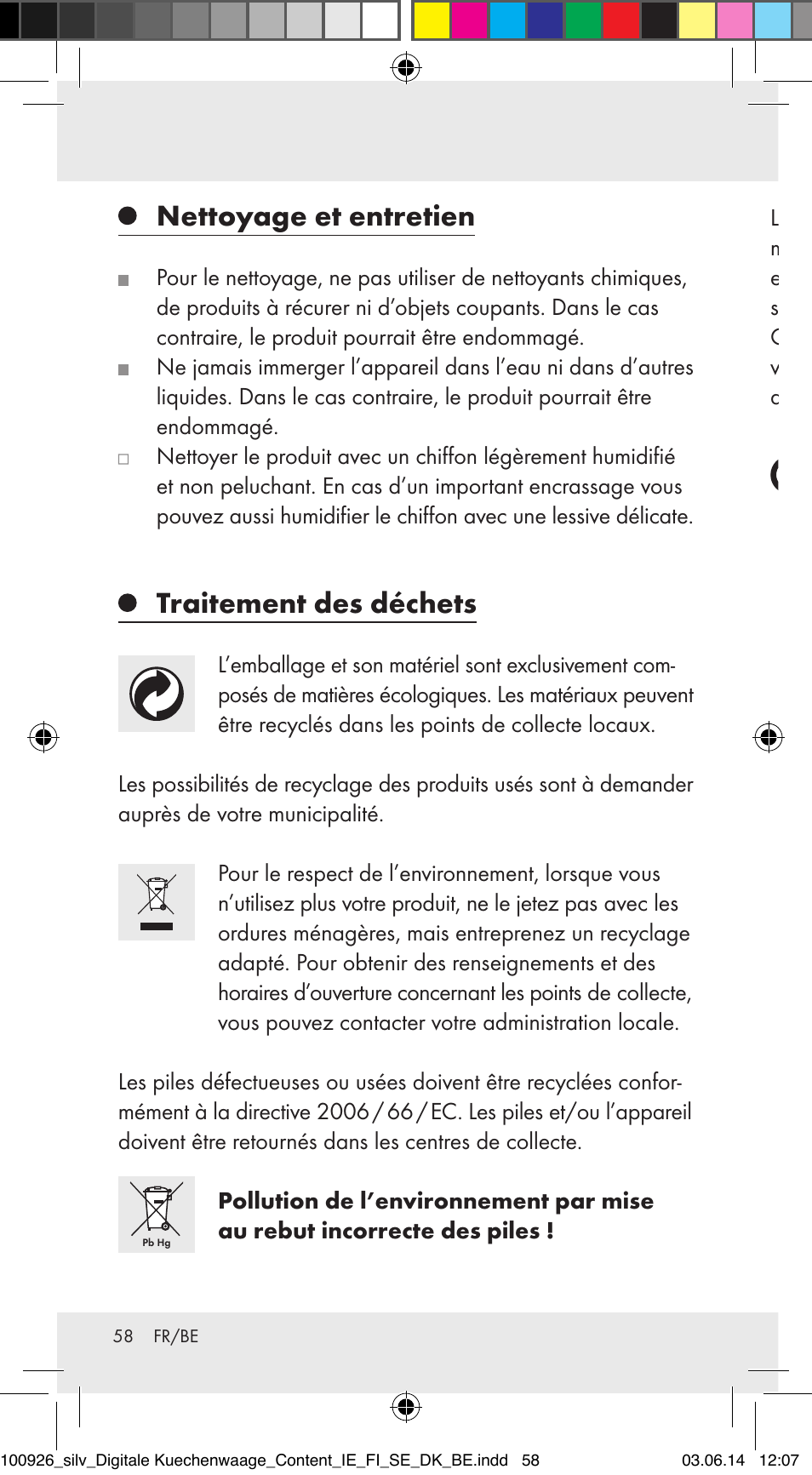 Nettoyage et entretien, Traitement des déchets | Silvercrest 100926-14-01/100926-14-03/Z31622B User Manual | Page 58 / 84